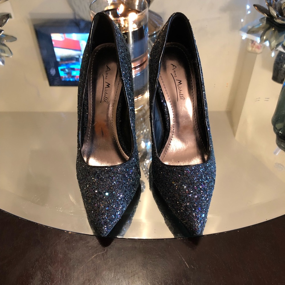 Anne Michelle Black Glitter Heels